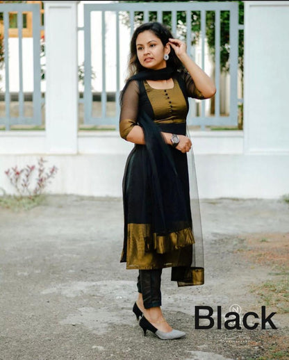 Premium Jacquard Chiffon Black Kurtis Pant Sets