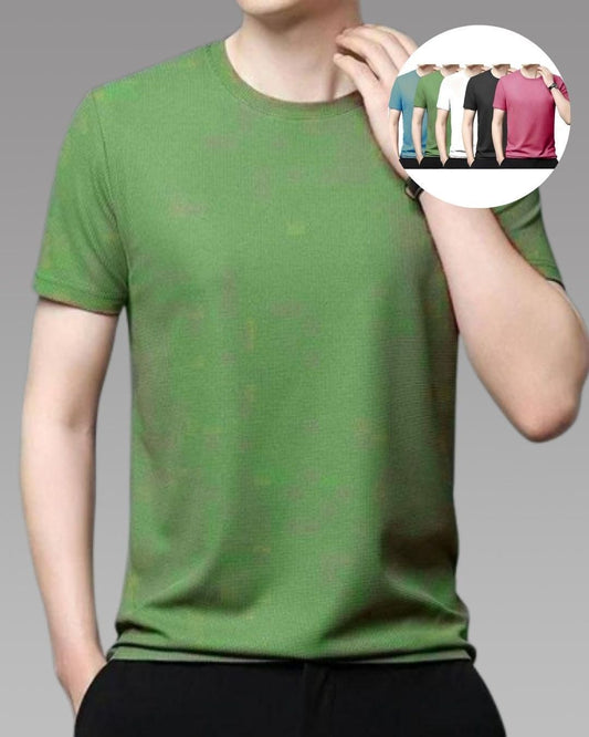 Polyester Stretchable Solid Half Sleeves Mens Round Neck T-Shirt Pack Of 5